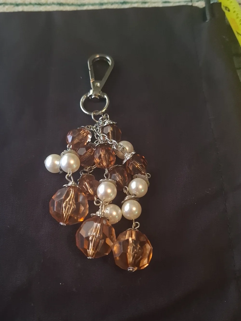 Pearl and Amber Beaded Keychain Charm